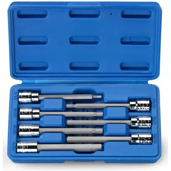 imageNeiko 10076A 38Inch Drive Extra Long Allen Hex Bit Socket Set Metric 3 mm  10 mm  S2 and CrV Steel 7Piece SetSAE