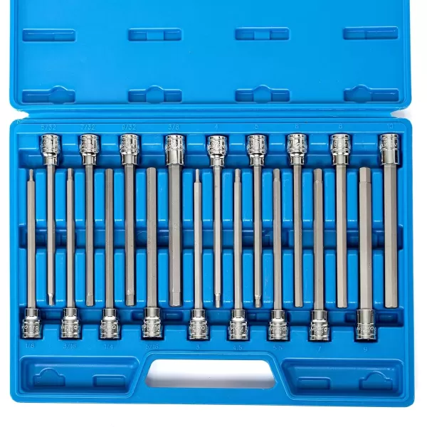 imageNeiko 10076A 38Inch Drive Extra Long Allen Hex Bit Socket Set Metric 3 mm  10 mm  S2 and CrV Steel 7Piece SetSAE and Metric