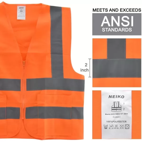 imageNeiko 53970A High Visibility Safety Vest with 2 Pockets ANSIISEA Standard Color Neon 3XL Orange