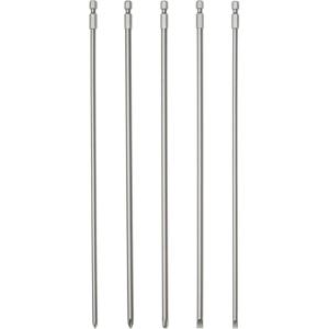 imageNEIKO 10043A Extra Long Bit Set  5Piece  CrV Steel  12Inch Length Phillips and Slotted Screwdriver Bits 14Inch Hex Shank  Power Driver Bit Set