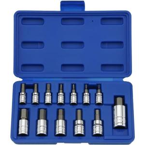 imageNEIKO 10074A Metric Hex Bit Socket Set  13Piece Set  S2 and CrV Steel  14Inch 38Inch and 12Inch Drive  2mm to 14mmAllen Hex Bit