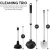 imageNEIKO 60168A Toilet Plunger Set 4 Piece Bonus Mini Sink ampamp Drain Plunger Toilet Bowl Brush ampamp Caddy Patented AllAngle Design Telescopic Aluminum Handle Bathroom Toilet Brush and Plunger SetCaddy Set