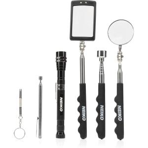imageNEIKO 20736A 6 Piece Set Magnetic Tool ampamp Telescoping Mirror Set Adjustable Telescoping Magnetic Pickup Tool Flashlight 15lb Retriever Tool 360 Swivel Magnet Mirror Magnetic Tools for MechanicPick Up Tool