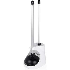 imageNEIKO 60168A Toilet Plunger Set 4 Piece Bonus Mini Sink ampamp Drain Plunger Toilet Bowl Brush ampamp Caddy Patented AllAngle Design Telescopic Aluminum Handle Bathroom Toilet Brush and Plunger SetCaddy Set
