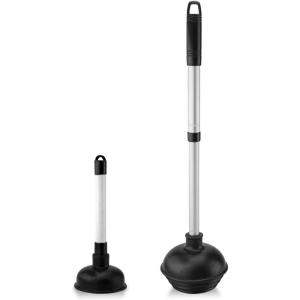 imageNEIKO 60168A Toilet Plunger Set 4 Piece Bonus Mini Sink ampamp Drain Plunger Toilet Bowl Brush ampamp Caddy Patented AllAngle Design Telescopic Aluminum Handle Bathroom Toilet Brush and Plunger SetTelescopic Handle Plunger