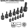 imageNEIKO 10071A 13Piece Torx Bit Socket Set S2 and CrV Steel 14Inch 38Inch and 12Inch Drive 2mm to 14mm Torx Bit Set Torque Bit Set Torx Socket SetTP Torx