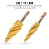 imageNEIKO 10194A Titanium Step Drill Bit HighSpeed AlloySteel Bit Hole Expander for Wood and Metal 10 Step Sizes from 14 Inch to 1 38 Inches4 Flute Spiral
