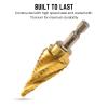 imageNEIKO 10194A Titanium Step Drill Bit HighSpeed AlloySteel Bit Hole Expander for Wood and Metal 10 Step Sizes from 14 Inch to 1 38 Inches4 Flute Spiral