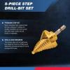 imageNEIKO 10194A Titanium Step Drill Bit HighSpeed AlloySteel Bit Hole Expander for Wood and Metal 10 Step Sizes from 14 Inch to 1 38 InchesSpiral