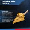 imageNEIKO 10194A Titanium Step Drill Bit HighSpeed AlloySteel Bit Hole Expander for Wood and Metal 10 Step Sizes from 14 Inch to 1 38 InchesSpiral