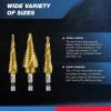 imageNEIKO 10194A Titanium Step Drill Bit HighSpeed AlloySteel Bit Hole Expander for Wood and Metal 10 Step Sizes from 14 Inch to 1 38 InchesSpiral