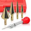 imageNEIKO 10194A Titanium Step Drill Bit HighSpeed AlloySteel Bit Hole Expander for Wood and Metal 10 Step Sizes from 14 Inch to 1 38 InchesStraight