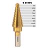imageNEIKO 10194A Titanium Step Drill Bit HighSpeed AlloySteel Bit Hole Expander for Wood and Metal 10 Step Sizes from 14 Inch to 1 38 InchesStraight
