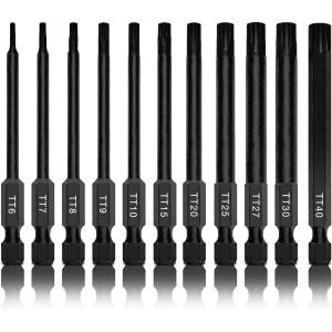 imageNEIKO 01149A Torx Head Drill Bit Set 11Piece Sizes TT6 to TT40  Tamperproof Magnetic Torx Bits  3 Quick Release Shanks  Premium S2 Steel  Compatible with Power Drills and Impact DriversTorx Bit