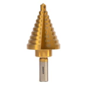 imageNEIKO 10194A Titanium Step Drill Bit HighSpeed AlloySteel Bit Hole Expander for Wood and Metal 10 Step Sizes from 14 Inch to 1 38 InchesStraight