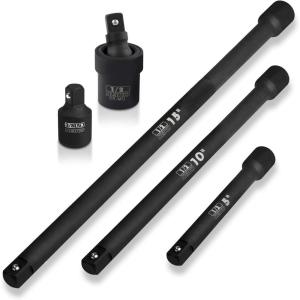 imageNEIKO 00258A 15 Long Impact Extension Set and Impact Socket Adapter Set 14quot 38 12 Drive Extensions and Socket Adapters 6 Pieces Total 3 Piece Each Chrome Vanadium CrV SteelExtension  Reducer  Swivel