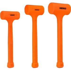 image:imageNEIKO 02851A Dead Blow Hammer 5 Pounds Neon Orange Deadblow Hammers Mallet Spark and Rebound Resistant Unibody Molded Soft Blow Rubber Checkered Grip Steel Shot and Core3 Piece Set