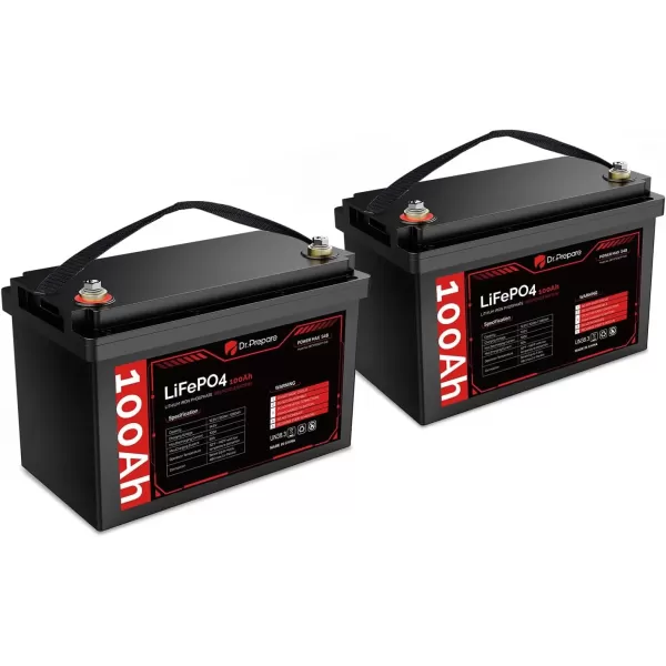 imageDRPREPARE 12V 100Ah LiFePO4 Battery Lithium Batteries 12v with 100A BMS 1280Wh Group 31 Deep Cycle Lithium Iron Phosphate Battery for RV Trolling Motor Solar Power OffGrid Home Energy Storage12V 100Ah LiFePO4 Battery 2 Pack