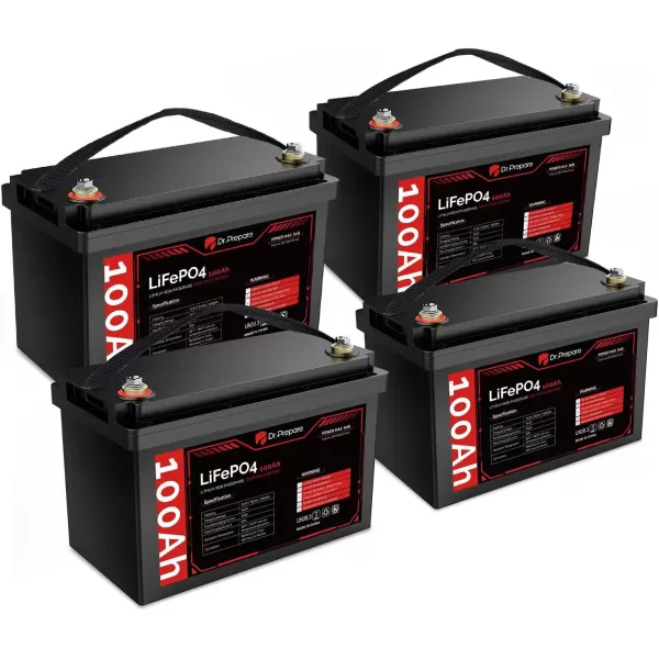 imageDRPREPARE 12V 100Ah LiFePO4 Battery Lithium Batteries 12v with 100A BMS 1280Wh Group 31 Deep Cycle Lithium Iron Phosphate Battery for RV Trolling Motor Solar Power OffGrid Home Energy Storage12V 100Ah LiFePO4 Battery 4 Pack