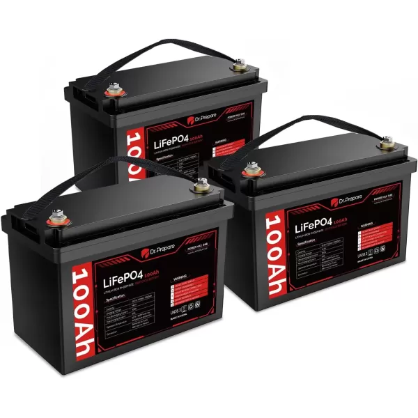 imageDRPREPARE 12V 100Ah LiFePO4 Battery Lithium Batteries 12v with 100A BMS 1280Wh Group 31 Deep Cycle Lithium Iron Phosphate Battery for RV Trolling Motor Solar Power OffGrid Home Energy Storage12V 100Ah LiFePO4 Battery 3 Pack