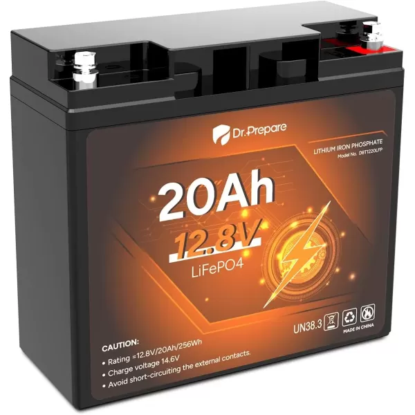 imageDRPREPARE 12V 100Ah LiFePO4 Battery with Monitor Screen Lithium Batteries 12v with 100A BMS 1280Wh Group 31 Deep Cycle Lithium Iron Phosphate Battery for RV Trolling Motor Solar Power OffGrid12V 20Ah