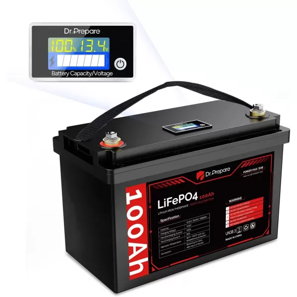 imageDRPREPARE 12V 100Ah LiFePO4 Battery with Monitor Screen Low Temperature Protection Lithium Deep Cycle Battery with 100A BMS Group 31 Lithium Battery for Trolling Motor RV Solar Power OffGrid12V 100Ah Group 31 with Monitor Screen