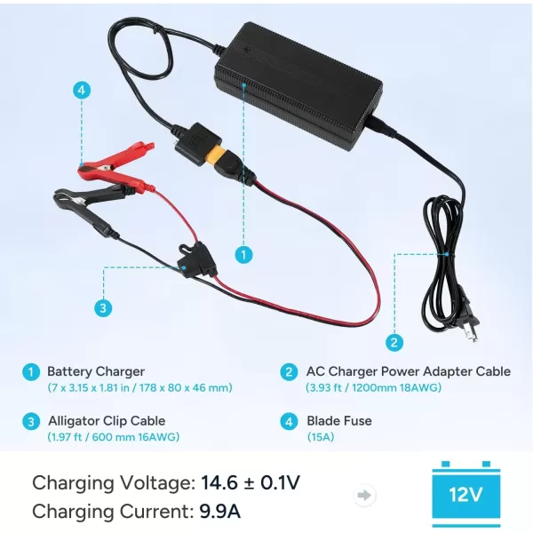 imageDRPREPARE 146V 10A LiFePO4 Battery Charger for 12V 128V Lithium Battery with Low Temp Protection ACDC Lithium Iron Phosphate Battery Charger 3Stage Smart Charging for RV Solar OffGrid