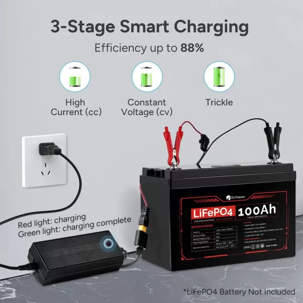 imageDRPREPARE 146V 10A LiFePO4 Battery Charger for 12V 128V Lithium Battery with Low Temp Protection ACDC Lithium Iron Phosphate Battery Charger 3Stage Smart Charging for RV Solar OffGrid