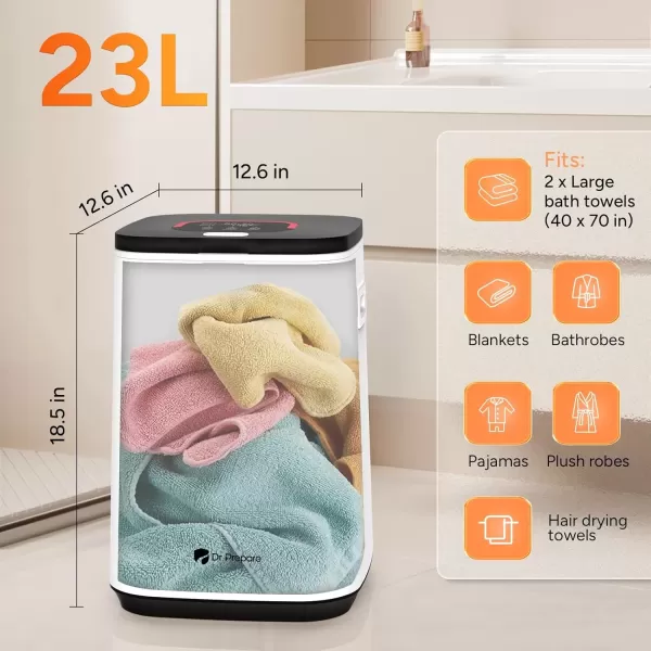 imageDRPREPARE 23L Towel Warmer for Bathroom Luxury Towel Warmer Bucket with LED Display 3 Timer Settings Auto Shut Off Child Safety Lock 4 Hooks Large Warmer for 2 Towels Bathrobes Blankets PJs23L
