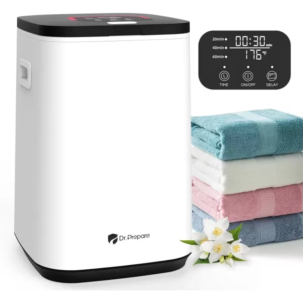 imageDRPREPARE 23L Towel Warmer for Bathroom Luxury Towel Warmer Bucket with LED Display 3 Timer Settings Auto Shut Off Child Safety Lock 4 Hooks Large Warmer for 2 Towels Bathrobes Blankets PJs23L