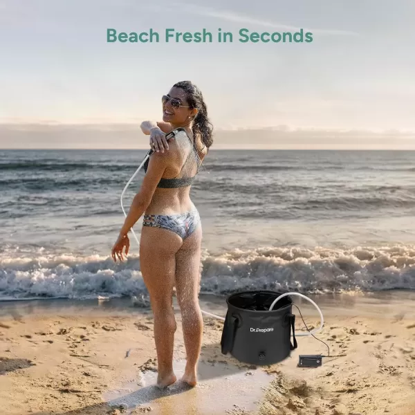 imageDRPREPARE 45 Gallons Portable Shower for Camping 17L Camping Shower with Pump USB Rechargeable Battery 2 Shower Heads Large Water Flow Portable Shower for Beach Hiking Outdoor Pet Cleaning