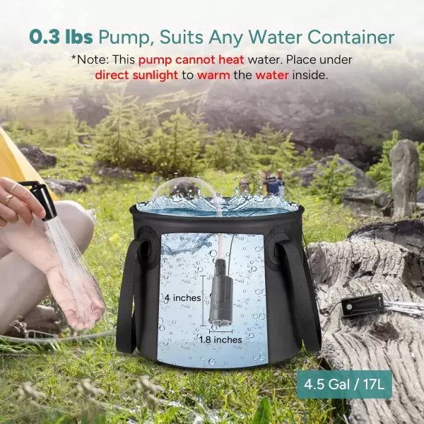 imageDRPREPARE 45 Gallons Portable Shower for Camping 17L Camping Shower with Pump USB Rechargeable Battery 2 Shower Heads Large Water Flow Portable Shower for Beach Hiking Outdoor Pet Cleaning