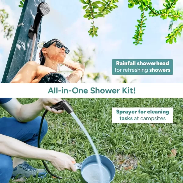 imageDRPREPARE 45 Gallons Portable Shower for Camping 17L Camping Shower with Pump USB Rechargeable Battery 2 Shower Heads Large Water Flow Portable Shower for Beach Hiking Outdoor Pet Cleaning