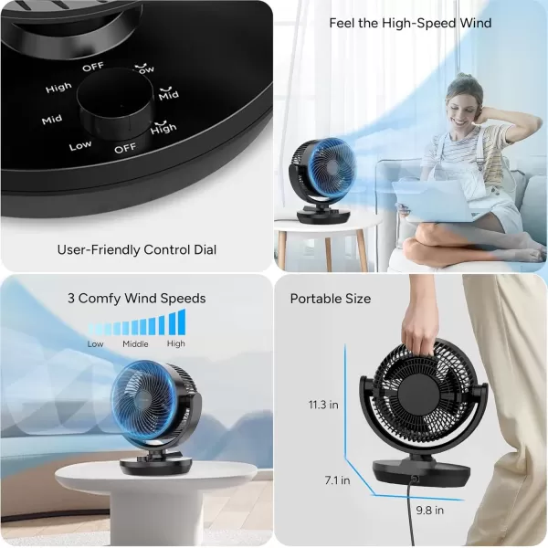 imageDRPREPARE Air Circulator Fan for Bedroom 116 Height Powerful Table Fan 70 AutoOscillating Vortex Fan 100 Adjustable Tilt 3 Speeds Efficient Cooling ampamp Circulation for Home Kitchen Office