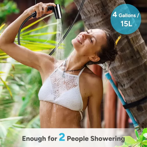 imageDRPREPARE Camping Shower 4 Gallons 15L Portable Camp Shower Bag for Camping Beach Travelling Hiking Trip Solar Shower Outdoor with OnOff Switchable Shower Head