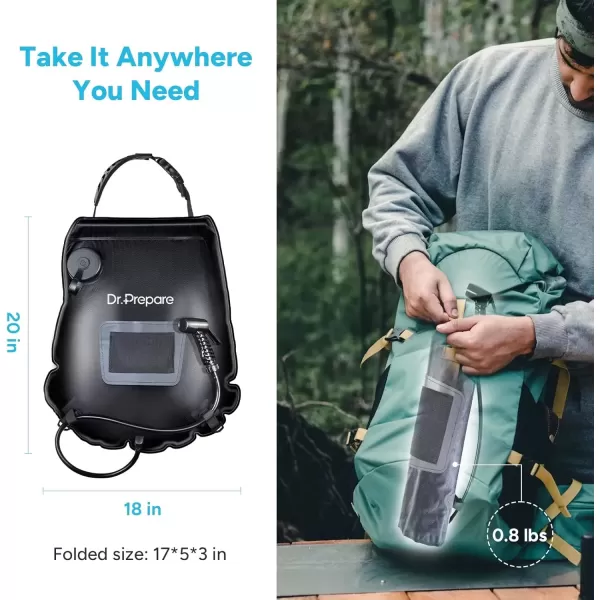 imageDRPREPARE Camping Shower 4 Gallons 15L Portable Camp Shower Bag for Camping Beach Travelling Hiking Trip Solar Shower Outdoor with OnOff Switchable Shower Head