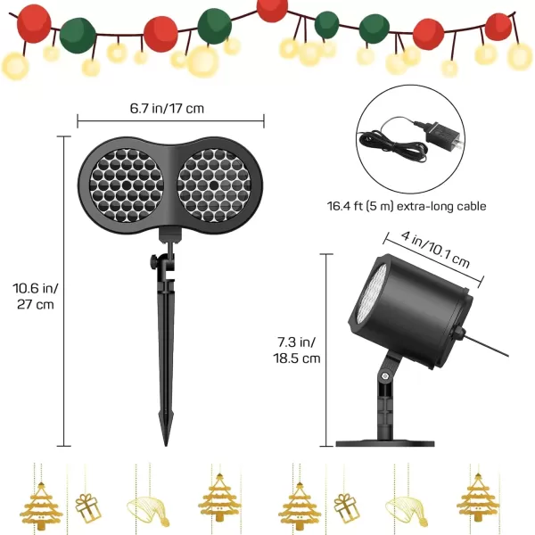 imageDRPREPARE Christmas Snowflake Projector Lights Double Head Snowflake LED Lighting Projector Waterproof Indoor Outdoor Snowfall Party Garden Lights for Xmas Wedding Holiday Garden Patio