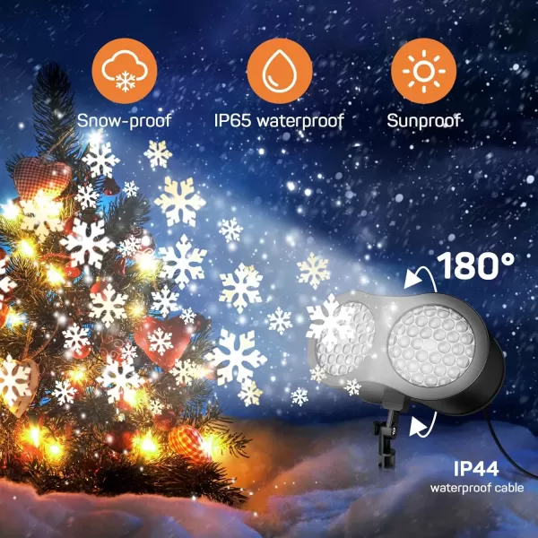 imageDRPREPARE Christmas Snowflake Projector Lights Double Head Snowflake LED Lighting Projector Waterproof Indoor Outdoor Snowfall Party Garden Lights for Xmas Wedding Holiday Garden Patio