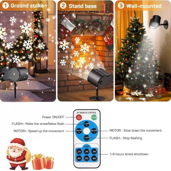 imageDRPREPARE Christmas Snowflake Projector Lights Double Head Snowflake LED Lighting Projector Waterproof Indoor Outdoor Snowfall Party Garden Lights for Xmas Wedding Holiday Garden Patio