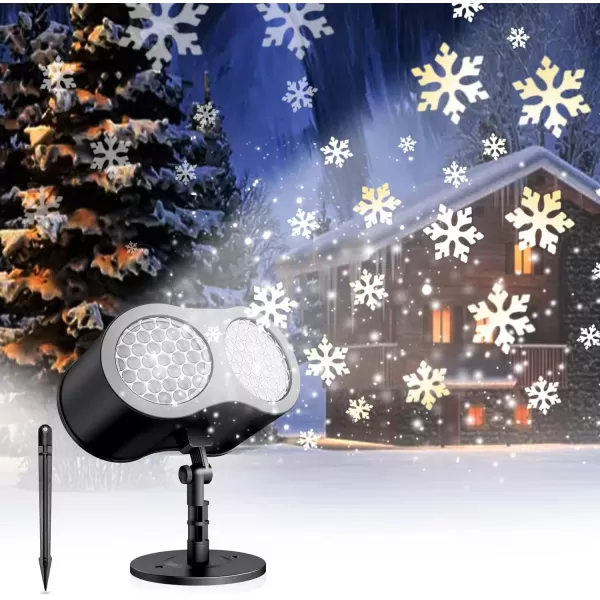 imageDRPREPARE Christmas Snowflake Projector Lights Double Head Snowflake LED Lighting Projector Waterproof Indoor Outdoor Snowfall Party Garden Lights for Xmas Wedding Holiday Garden Patio