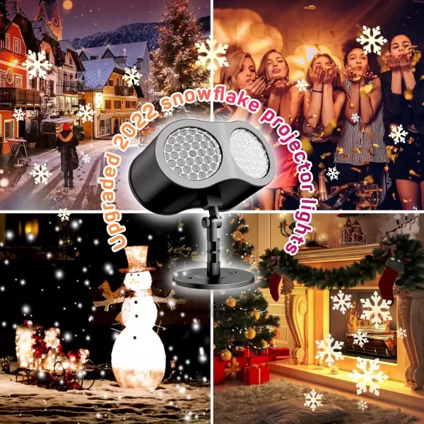 imageDRPREPARE Christmas Snowflake Projector Lights Double Head Snowflake LED Lighting Projector Waterproof Indoor Outdoor Snowfall Party Garden Lights for Xmas Wedding Holiday Garden Patio