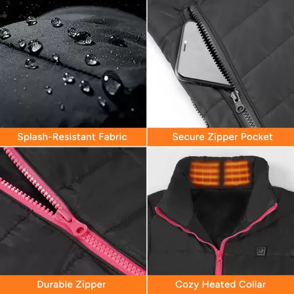 imageDRPREPARE Heated Vest Lightweight Heating Vest 3 Heat Levels 6 Heat Zones Adjustable Size Battery Not IncludedBlack  Pink Zipper
