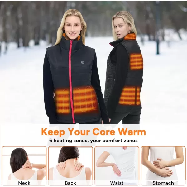 imageDRPREPARE Heated Vest Lightweight Heating Vest 3 Heat Levels 6 Heat Zones Adjustable Size Battery Not IncludedBlack  Pink Zipper