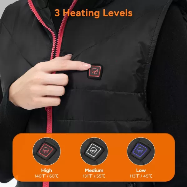 imageDRPREPARE Heated Vest Lightweight Heating Vest 3 Heat Levels 6 Heat Zones Adjustable Size Battery Not IncludedBlack  Pink Zipper