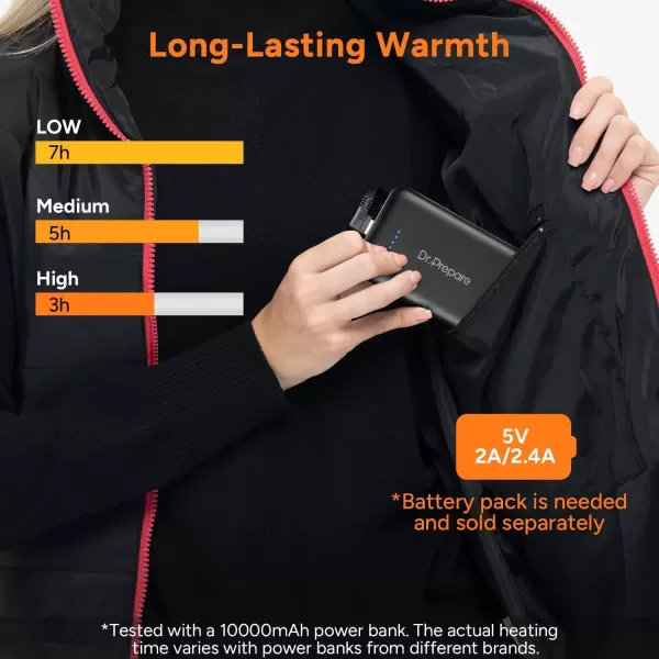 imageDRPREPARE Heated Vest Lightweight Heating Vest 3 Heat Levels 6 Heat Zones Adjustable Size Battery Not IncludedBlack  Pink Zipper