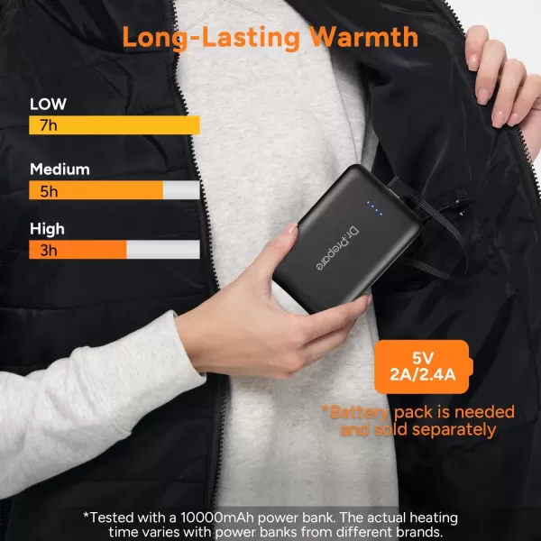 imageDRPREPARE Heated Vest Lightweight Heating Vest 3 Heat Levels 6 Heat Zones Adjustable Size Battery Not IncludedBlack