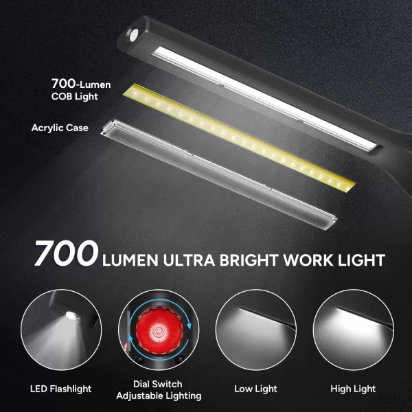 imageDRPREPARE LED Work Light 4000mAh Rechargeable COB Mechanic Light 700 Lumens Portable Lights with Magnetic Base 360 Swivel for Car Paint Correction WorkshopRepair Inspection EmergencyCRI 90