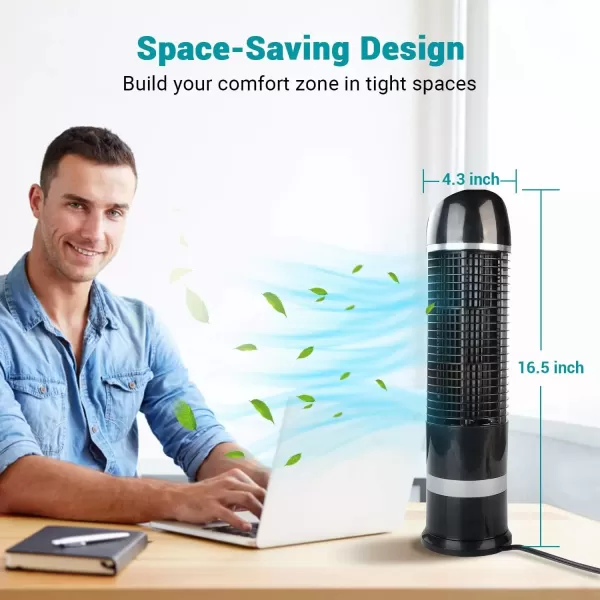 imageDRPREPARE Oscillating Tower Fan Desk Table Fan with 3 Speeds Quiet Cooling 60 Oscillation 16 Inch Personal Small Bladeless for Bedroom Home Office Desktop