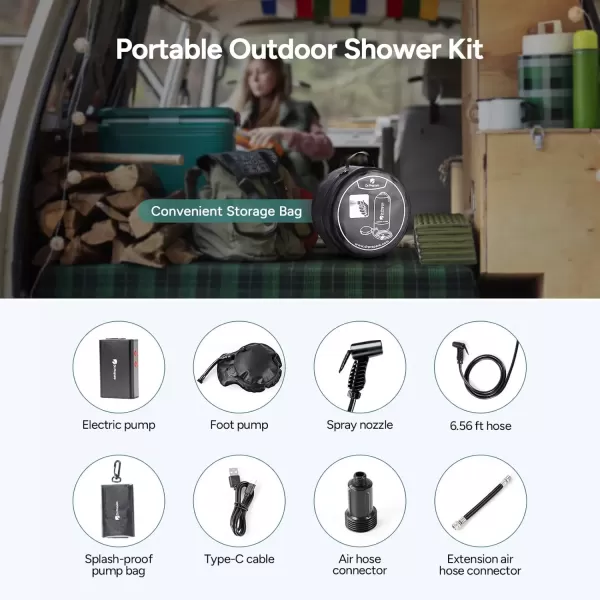 imageDRPREPARE Portable Shower with Rechargeable Electric Pump 4 Gallons5 Gallons Outdoor Camp Shower Bag Fast Inflation Dual Shower Options Portable for Camping Hiking Beach5 Gallons