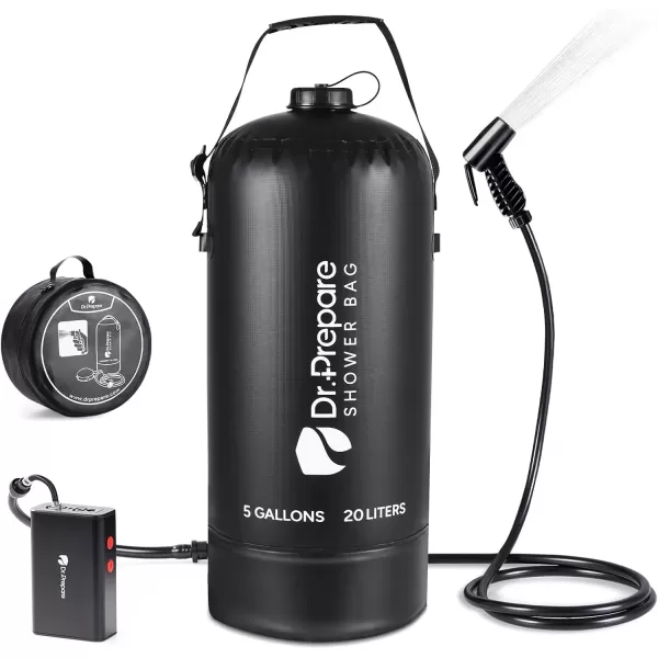 imageDRPREPARE Portable Shower with Rechargeable Electric Pump 4 Gallons5 Gallons Outdoor Camp Shower Bag Fast Inflation Dual Shower Options Portable for Camping Hiking Beach5 Gallons